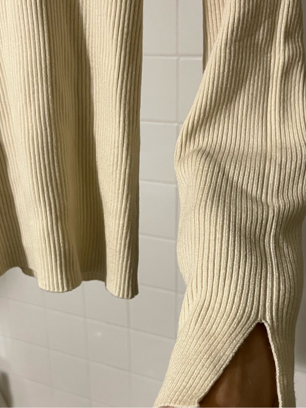 Cream Ruffle Accent Ribbed Sweater - Women's - Picture 8 of 11